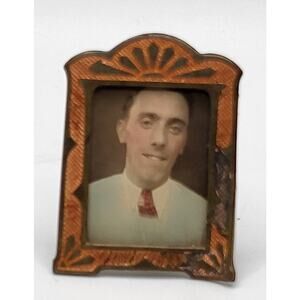 Vintage Hammered Copper Mini Picture Frame Easel Sunburst Design